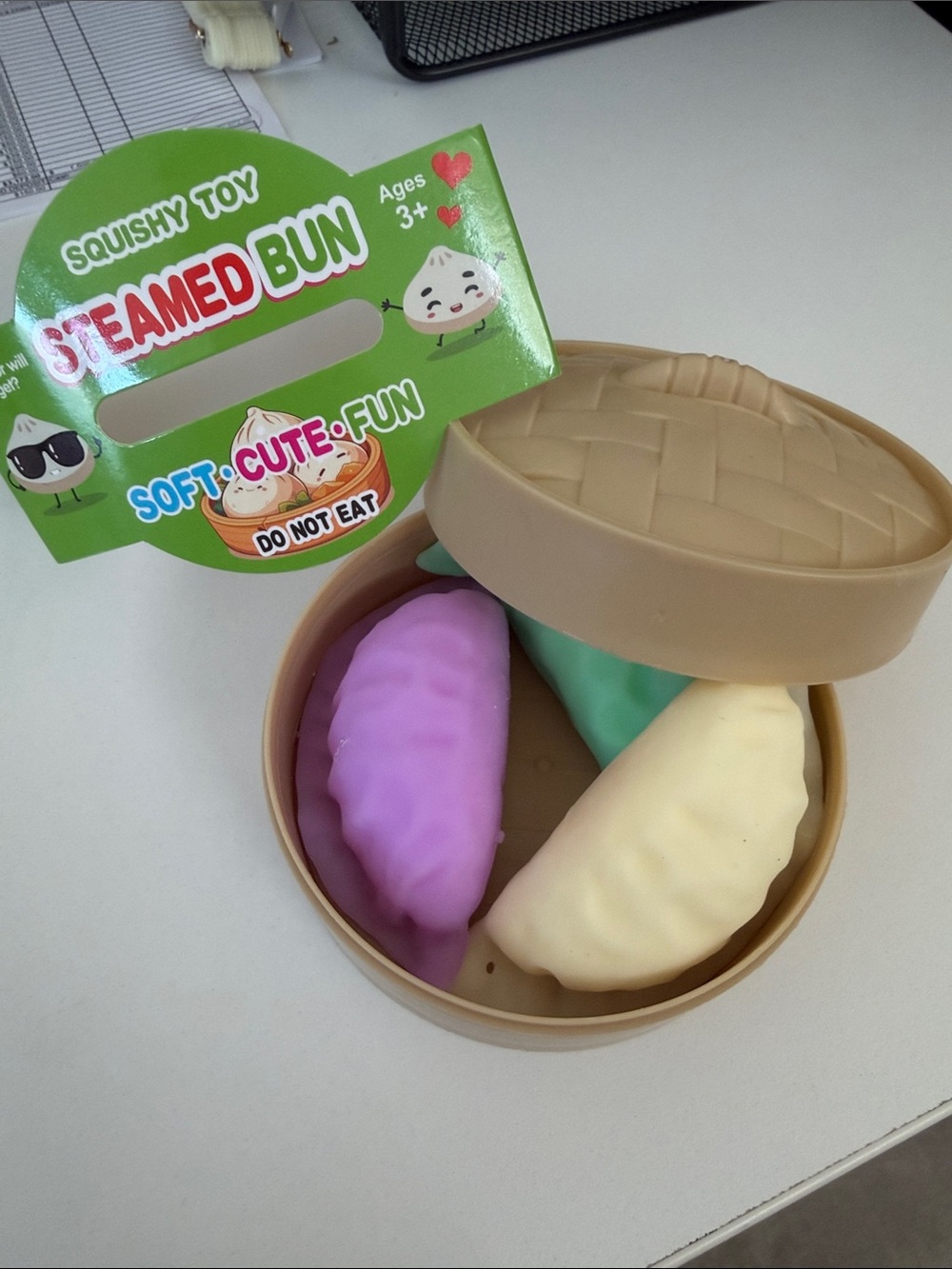 Squishy Steamed Bun Toy Set - Pastel Purple, Mint, Cream